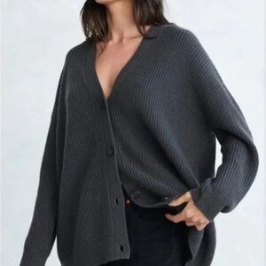 Jenni Kayne Oversized Cashmere Cocoon Cardigan in Carbon Charcoal Grey Size XL